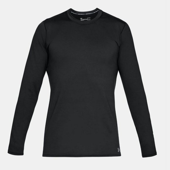 Men's Black Under Armour Coldgear Fitted Crewneck Fleece Lined Long Sleeve - Picture 2 of 5